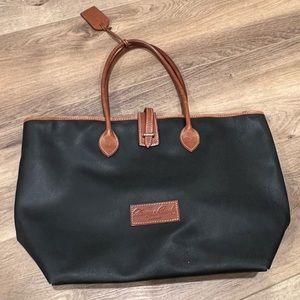 VINTAGE DOONEY & BOURKE LARGE TOTE BAG BLACK LEATHER WITH RED COTTON INTERIOR